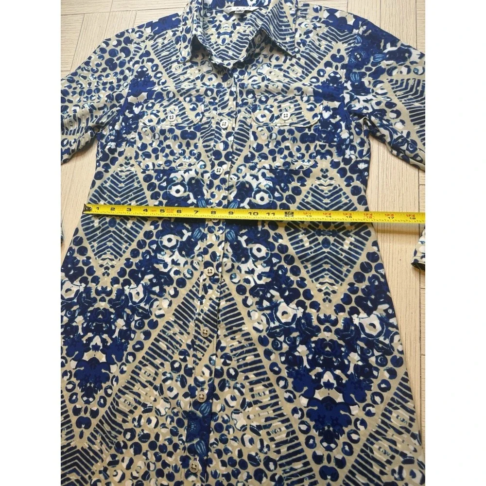Cabi Royal Blue & White Jewel Button Down Women's Poly Knee Length Shirt Dress S
